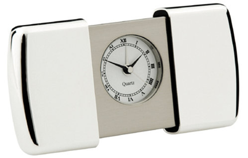 Silver Plated Travel alarm in sliding case
