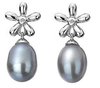 Sterling Silver Flower Drop Earrings with Real Diamond
