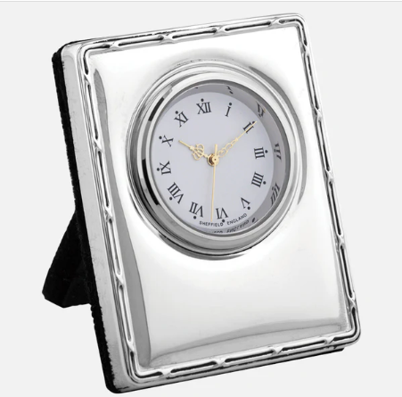 Austin Reed Clock Mini Sterling Silver Reed & Ribbon Clock – Silver Direct