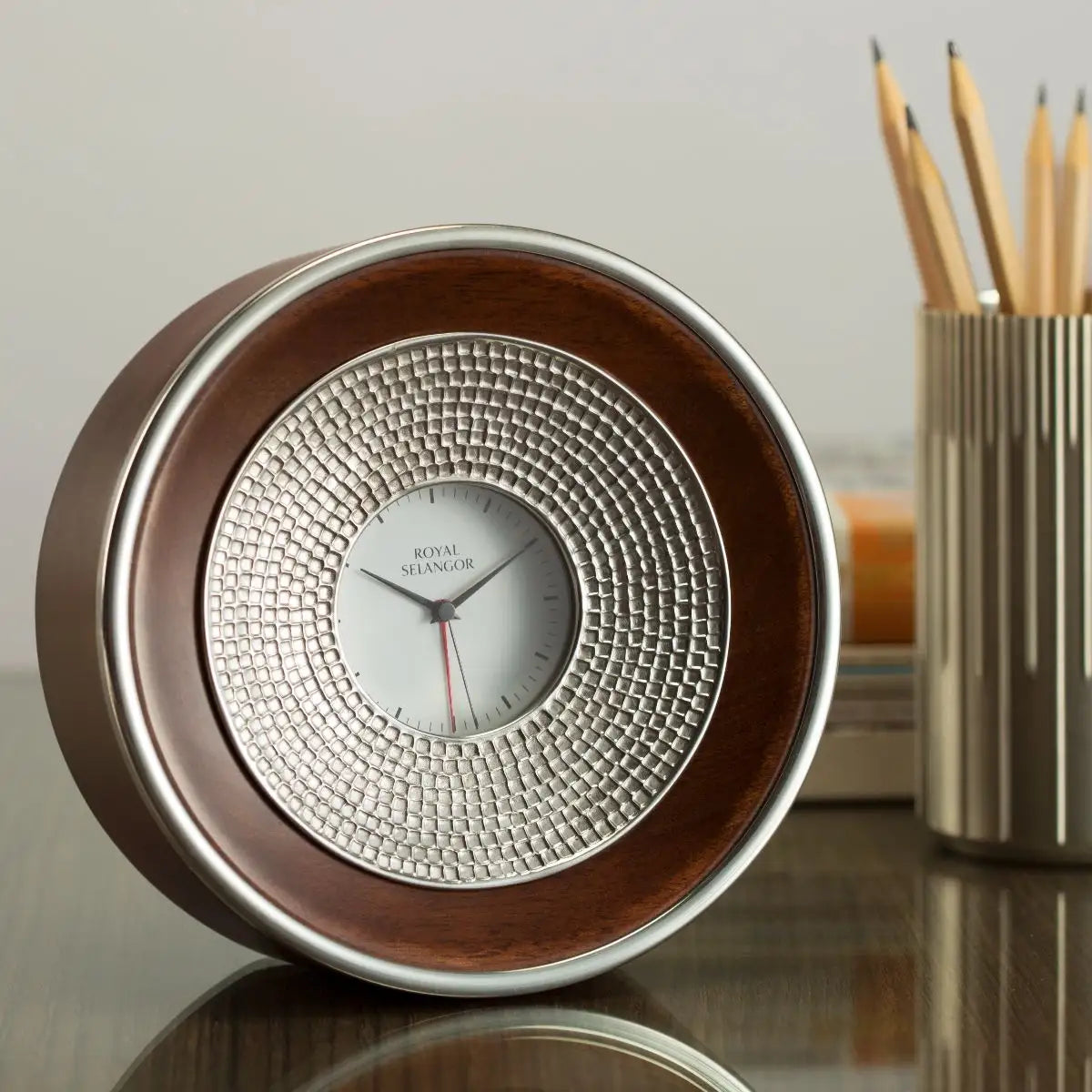 Pewter Round Table Clock