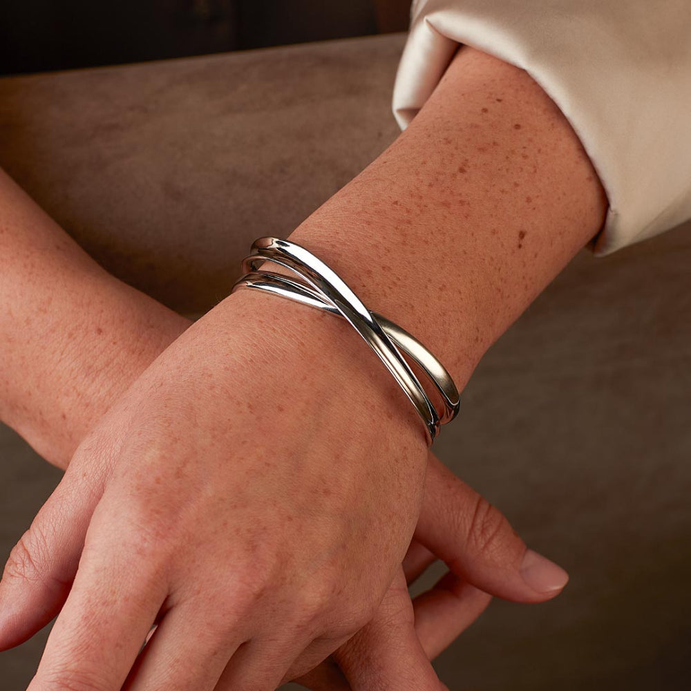 Sterling Silver Serenity Grande Crossover Cuff Bangle