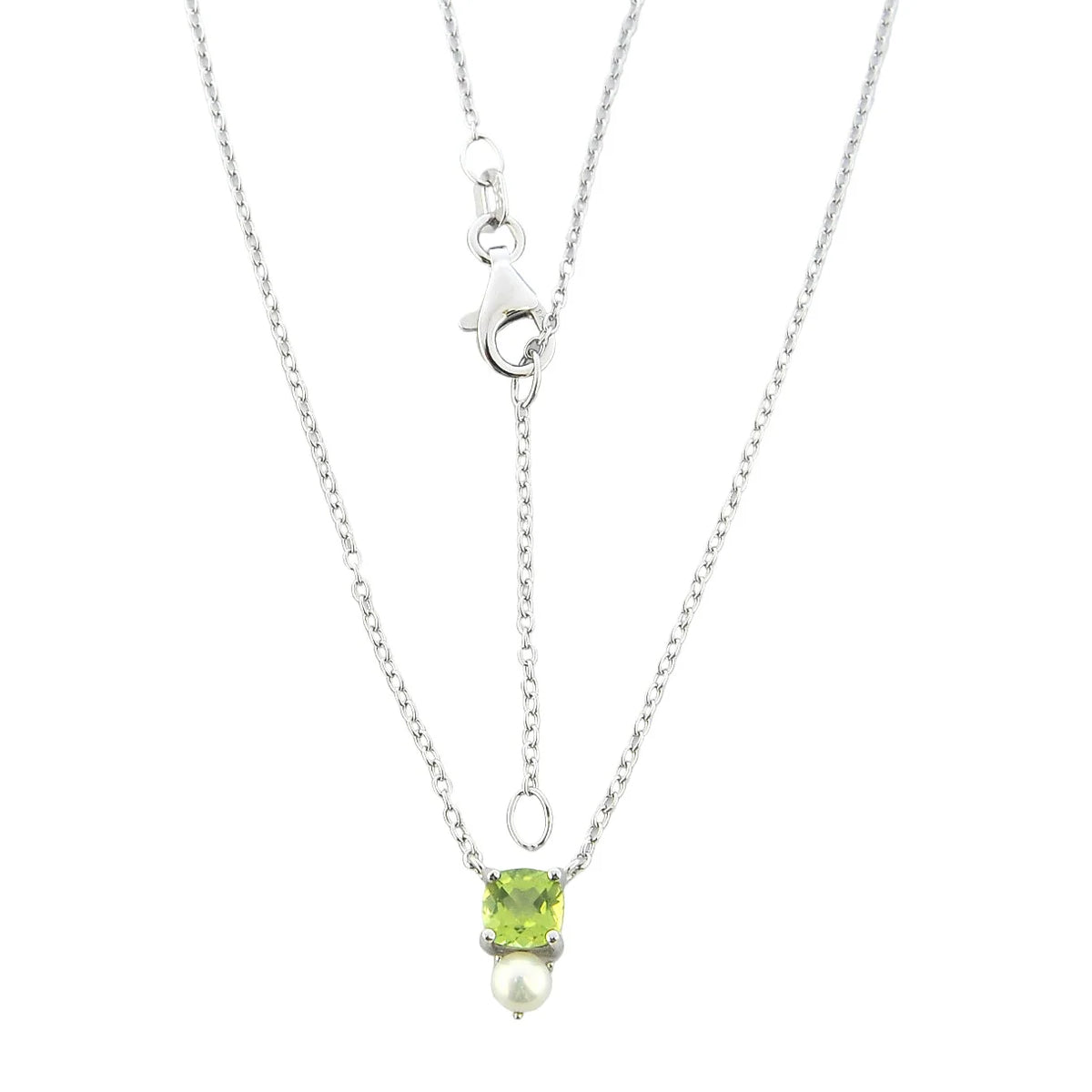 Peridot & fresh water pearl silver necklace