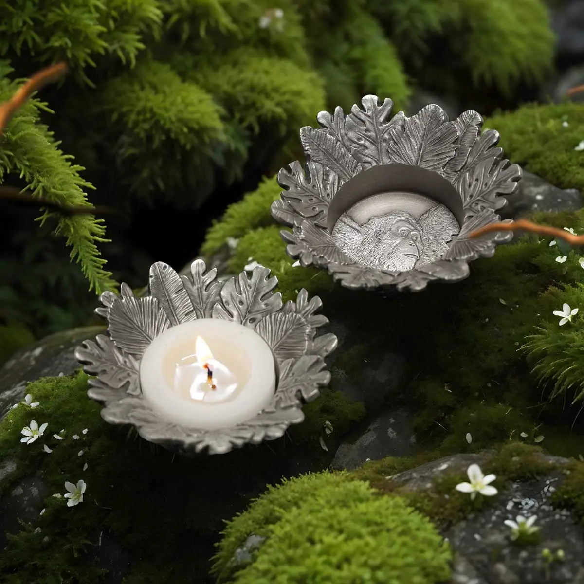 Royal Selangor Tropical Leaves Pewter Tealight Candle Holders (Pair)