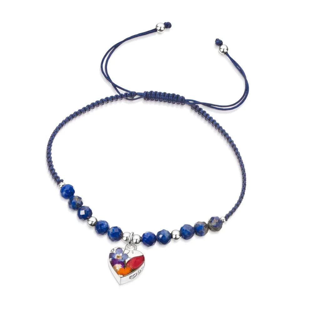Mixed Flower Heart Bracelet with Lapiz Beads