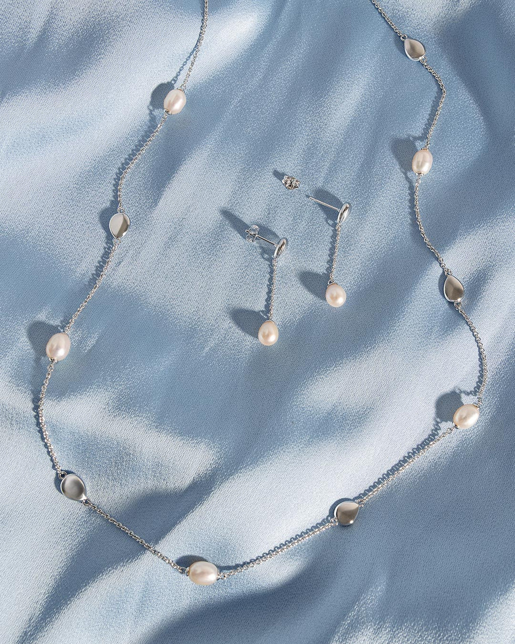 Coast Pebble Pearl Chain Stud Drop Earrings