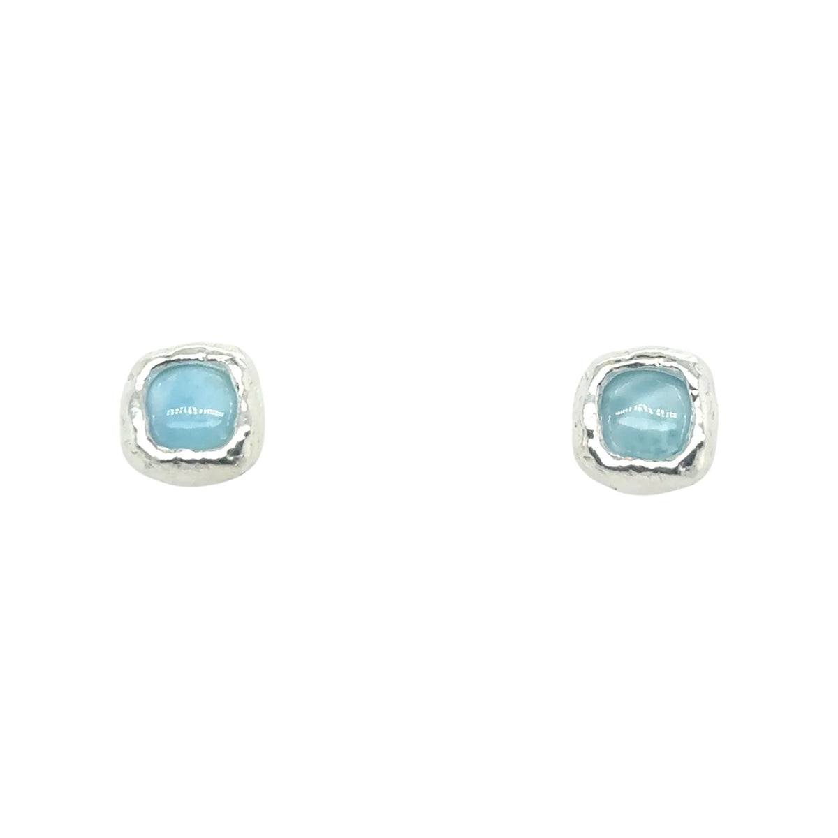 Square larimar silver stud earrings
