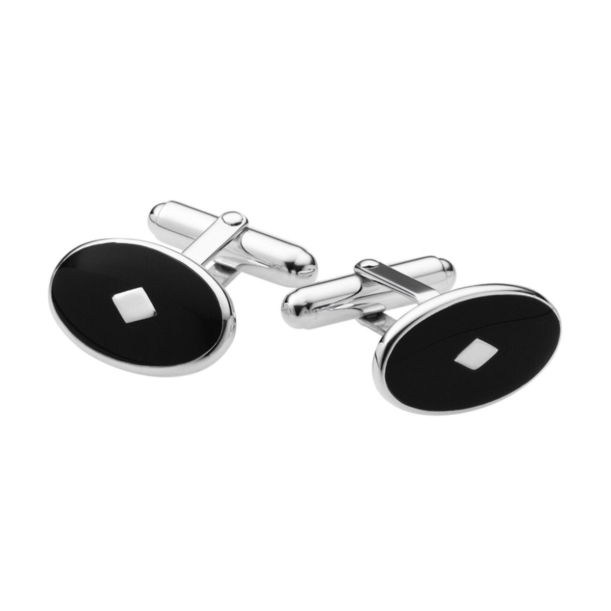 Sterling Silver Oval Black Enamel Cufflinks