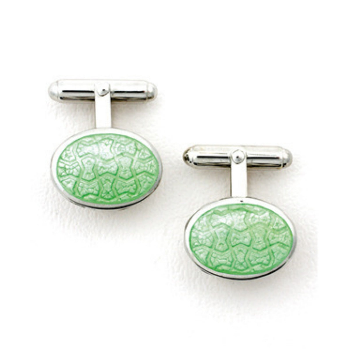 Sterling Silver Oval Light Green Faced Cufflinks