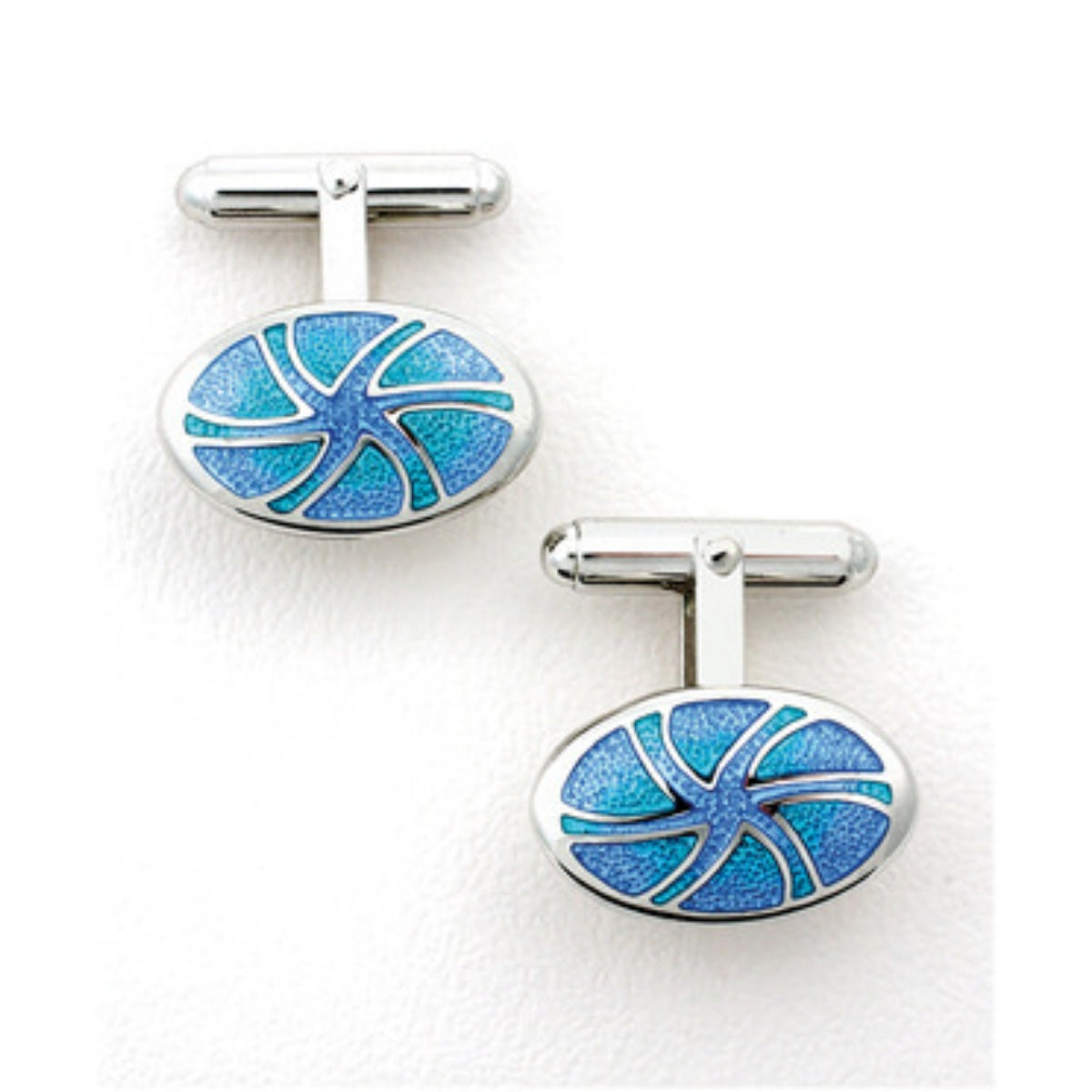 Sterling Silver Oval Light Blue Faced Cufflinks