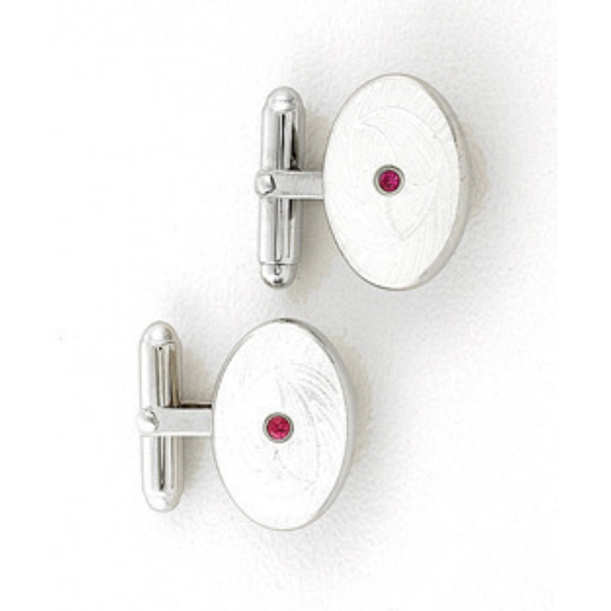 Sterling Silver Oval Real Ruby and White Faced Cufflinks