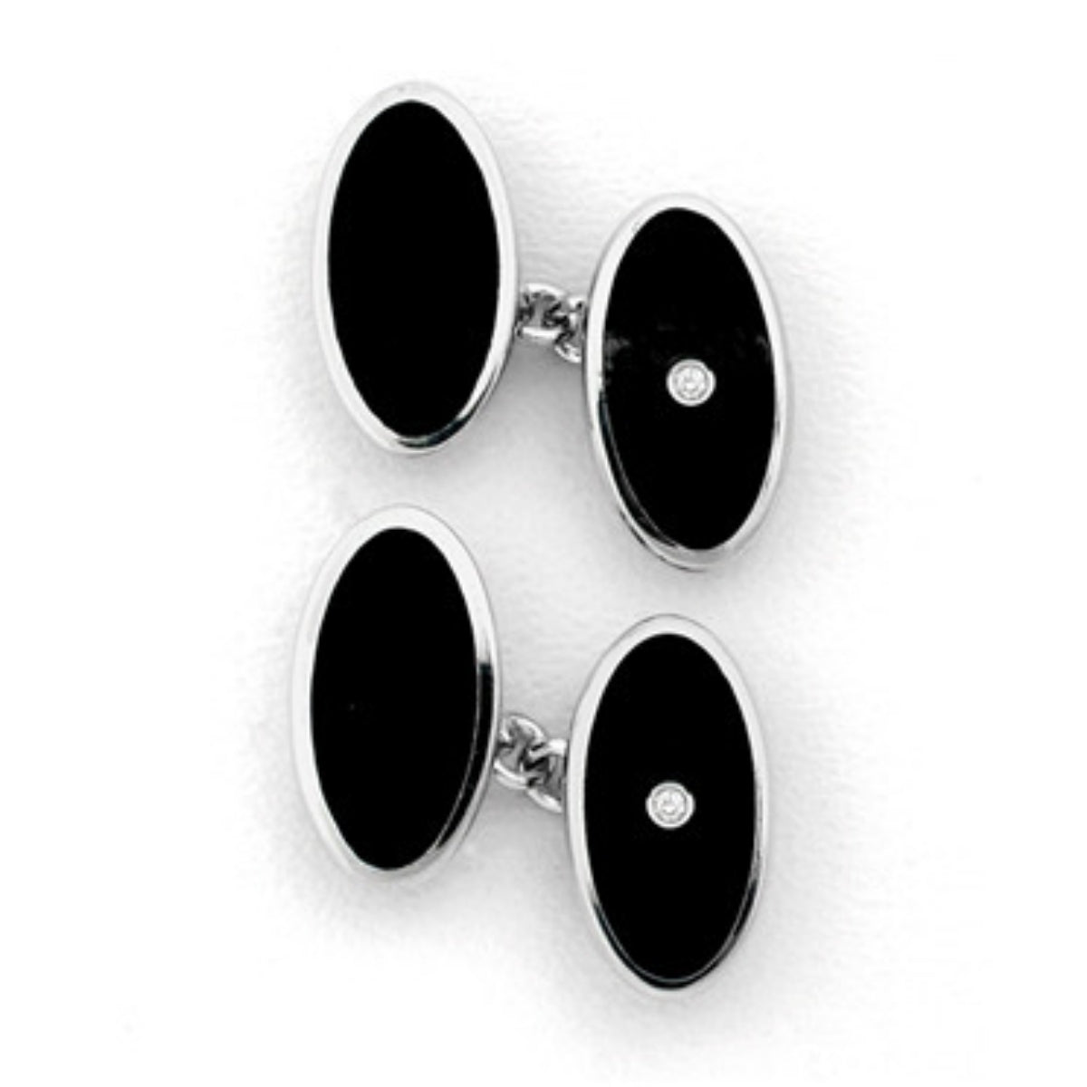 Sterling Silver Black Faced Cufflinks With a Real Diamond