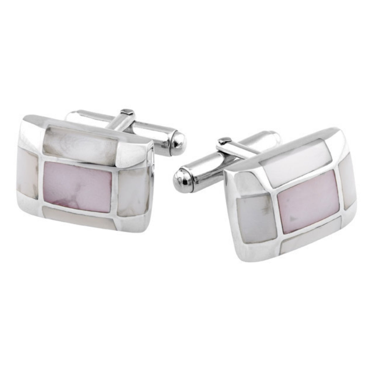Sterling Silver Pink and White Mother of Pearl Inlay Cufflinks