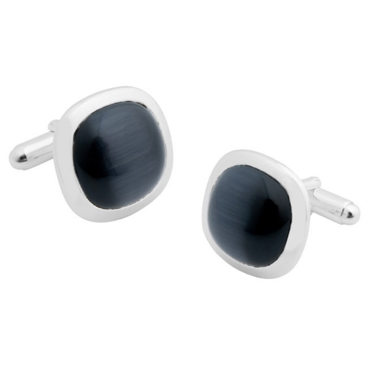 Sterling Silver Black Cats Eye Cufflinks