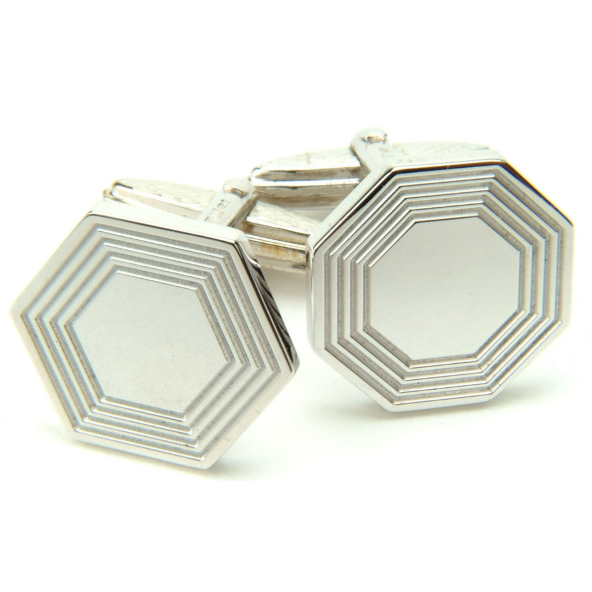 Sterling Silver Hexagon Lines Cufflinks