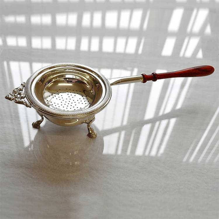 Sterling Silver Mounted Tea Strainer With Bowl