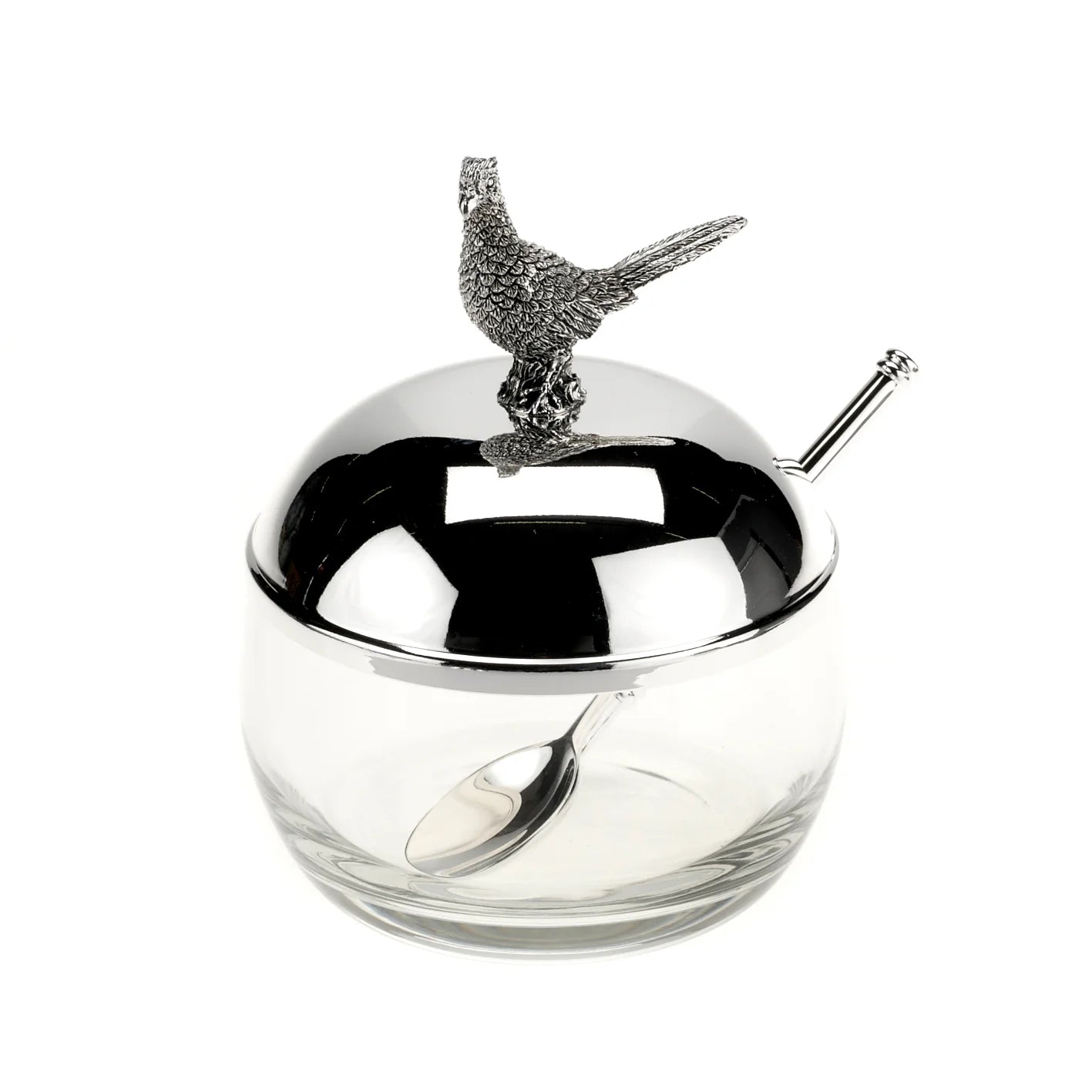Silver Plated Pheasant Jam Pot and Spoon