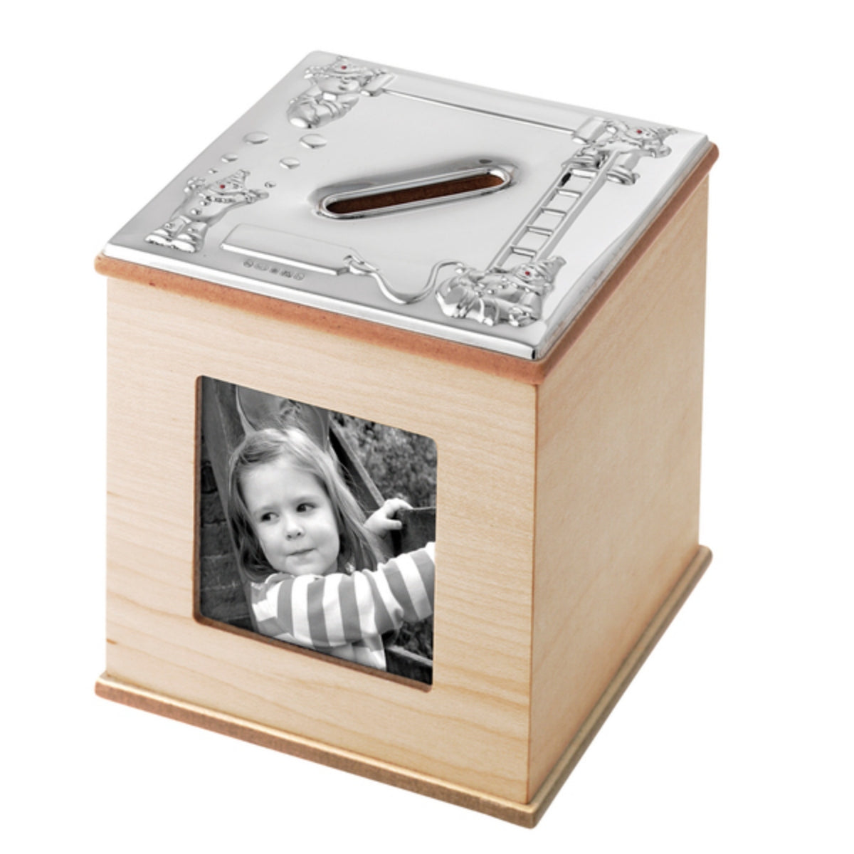 Sterling Silver & Wood Photo Money Box