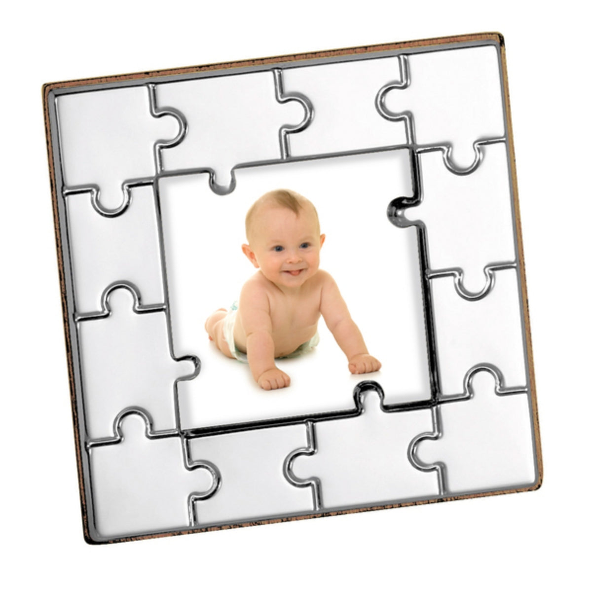 Sterling Silver Wood Back Puzzle Picture Frame