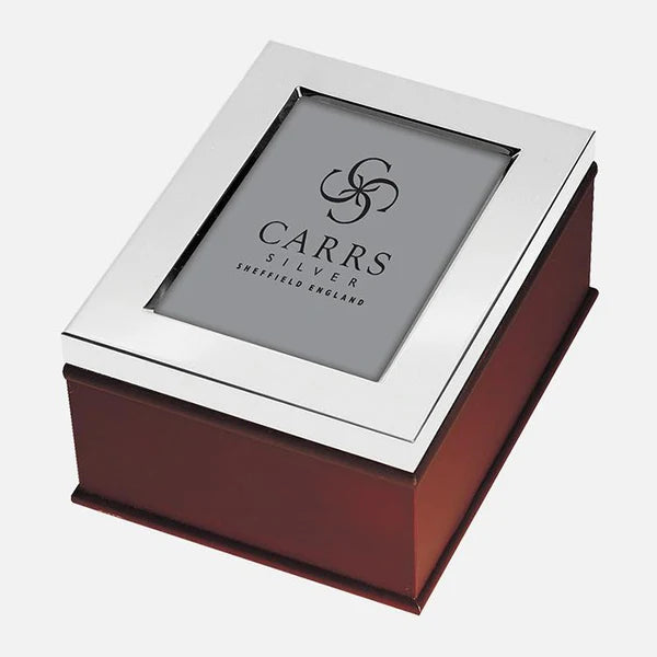 Wooden Keepsake Box With Photo Frame Lid 3.5in x 2.5in Sterling Silver