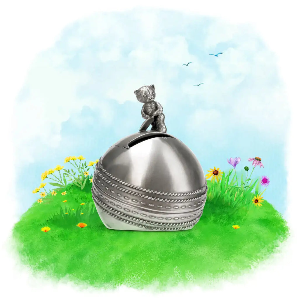 Pewter Teddy Bears' Picnic Sports Day Cricket Coin Box