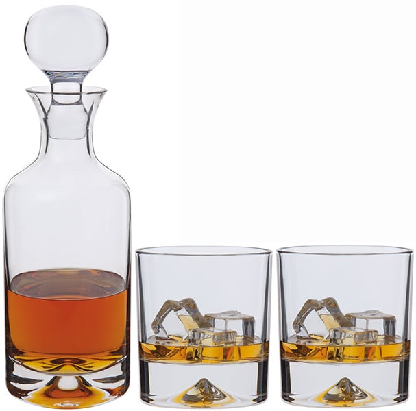 Crystal Dimple Decanter and Double Old Fashioned Whiskey Glass Pair in presentation box