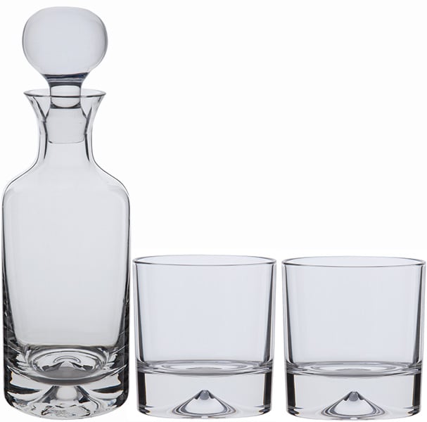 Crystal Dimple Decanter and Double Old Fashioned Whiskey Glass Pair in presentation box