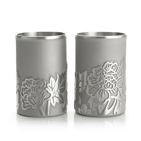 Pewter Peony Tumbler Pair