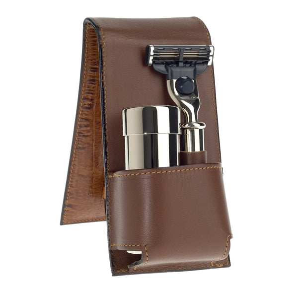 Brown Leather Travel Shaving Kit