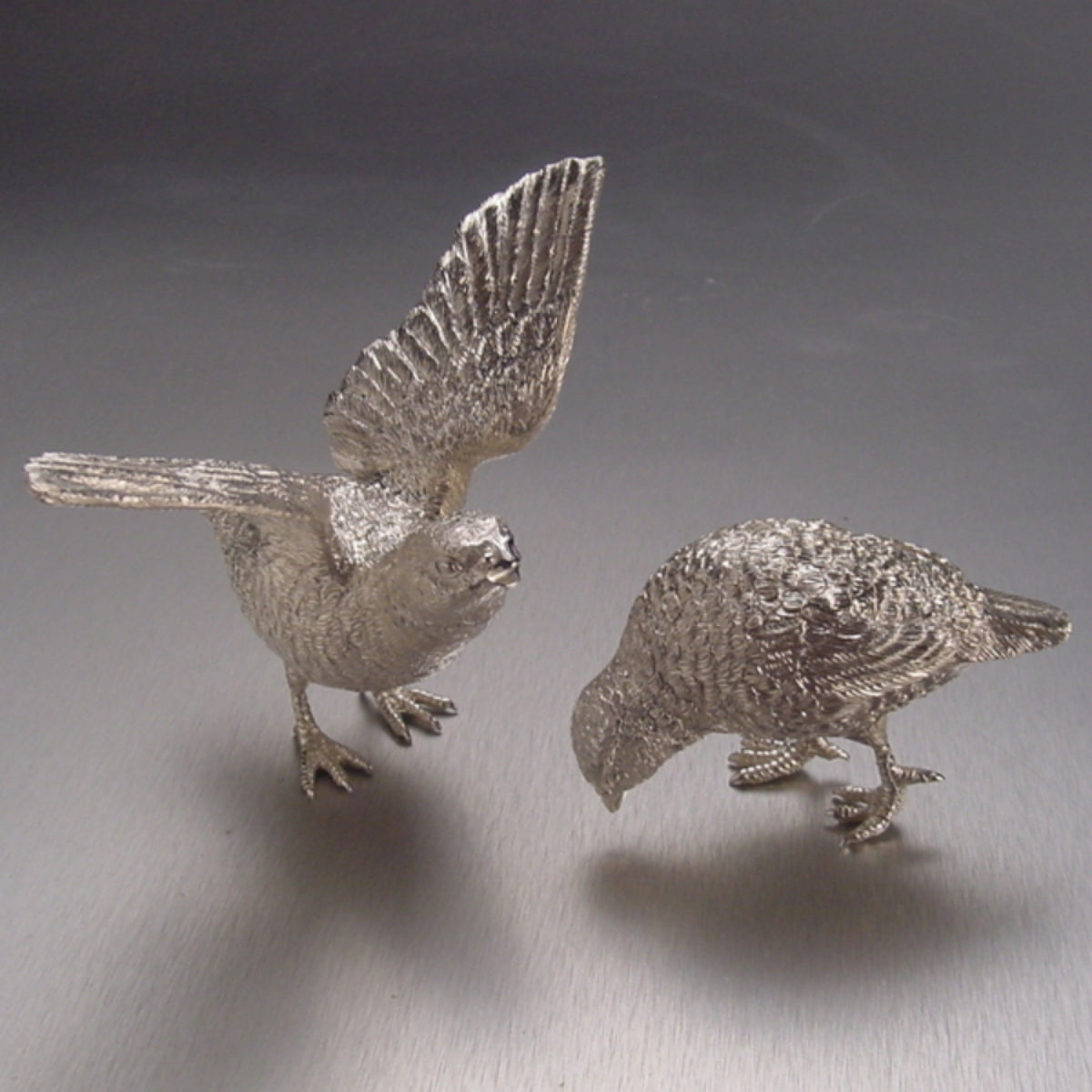 Sterling Silver Quail Pair With Outstretched Wings