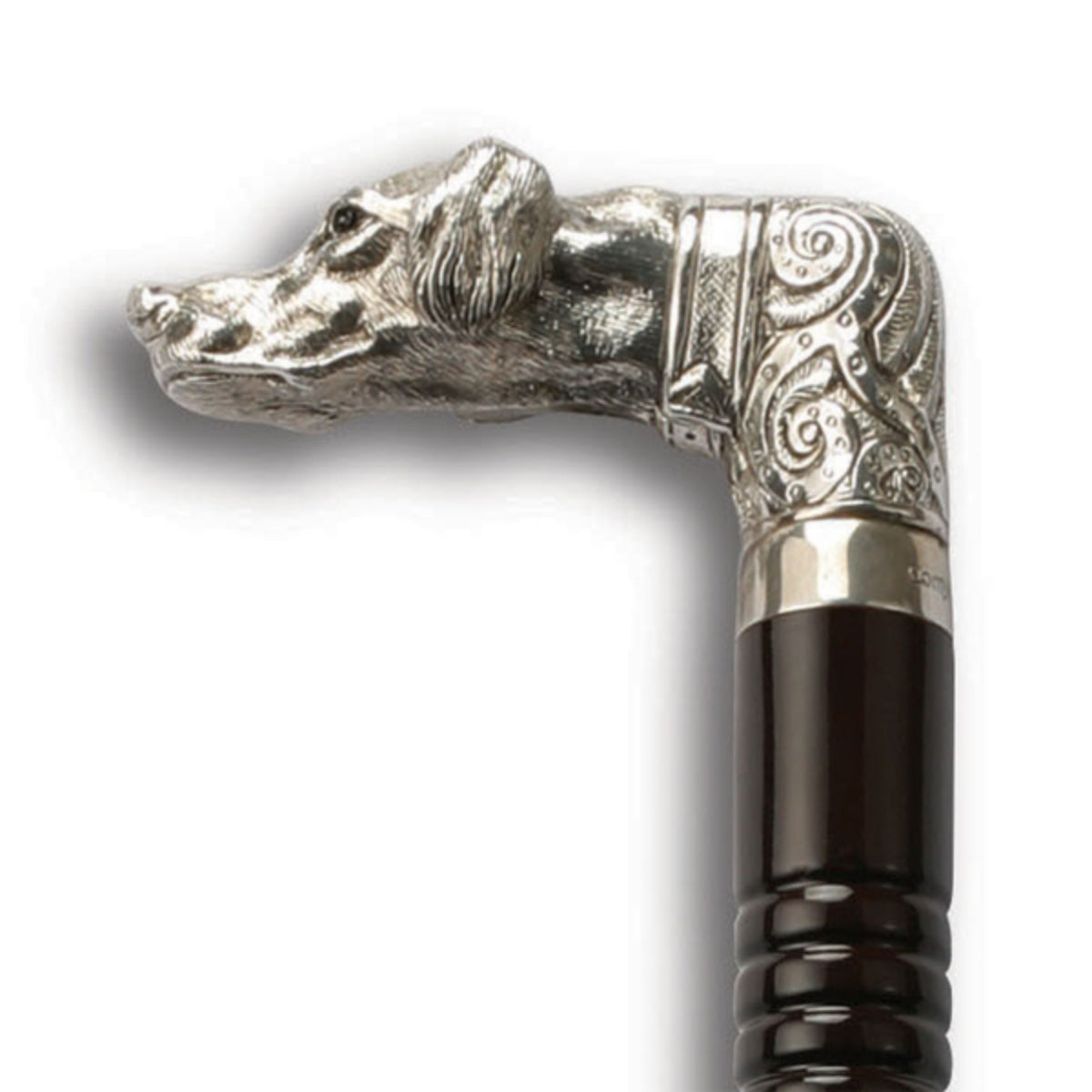 Sterling Silver & Teak Dog Head Walking Stick