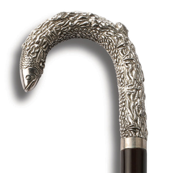 Sterling Silver & Teak Salmon Head Walking Stick