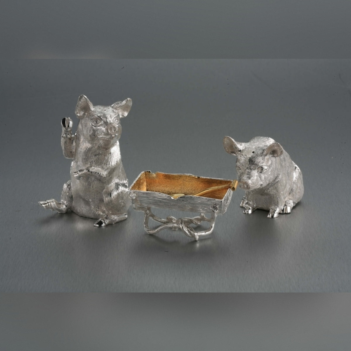 Sterling Silver & Gold Pig Family Condiment Set