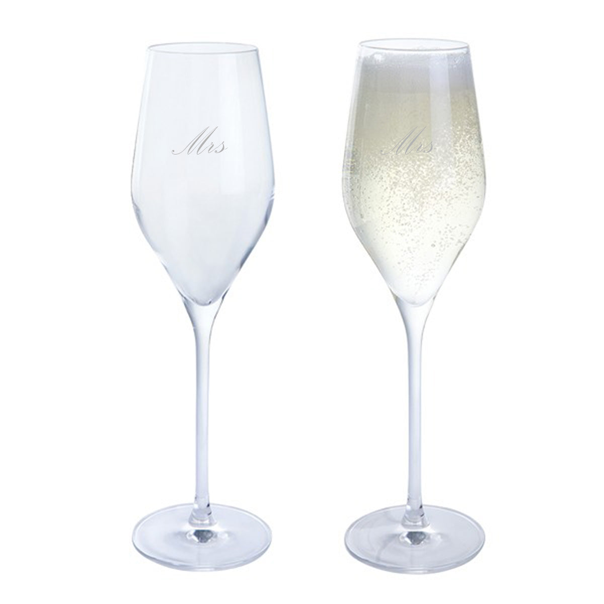 Crystal Mrs And Mrs Engraved Wine and Bar Prosecco glass set of 2