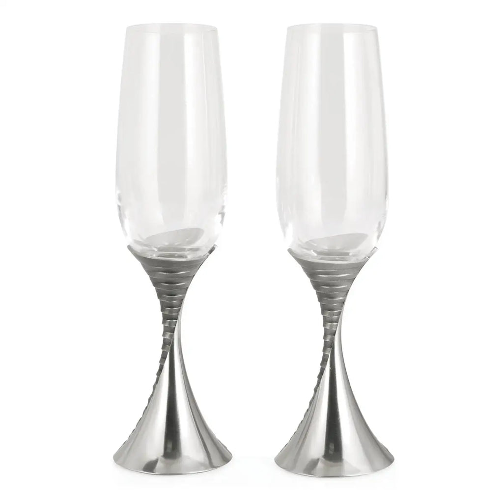 Pewter and Crystal Weave Champagne Flute Pair