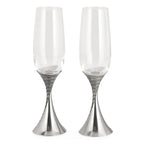 Pewter and Crystal Weave Champagne Flute Pair
