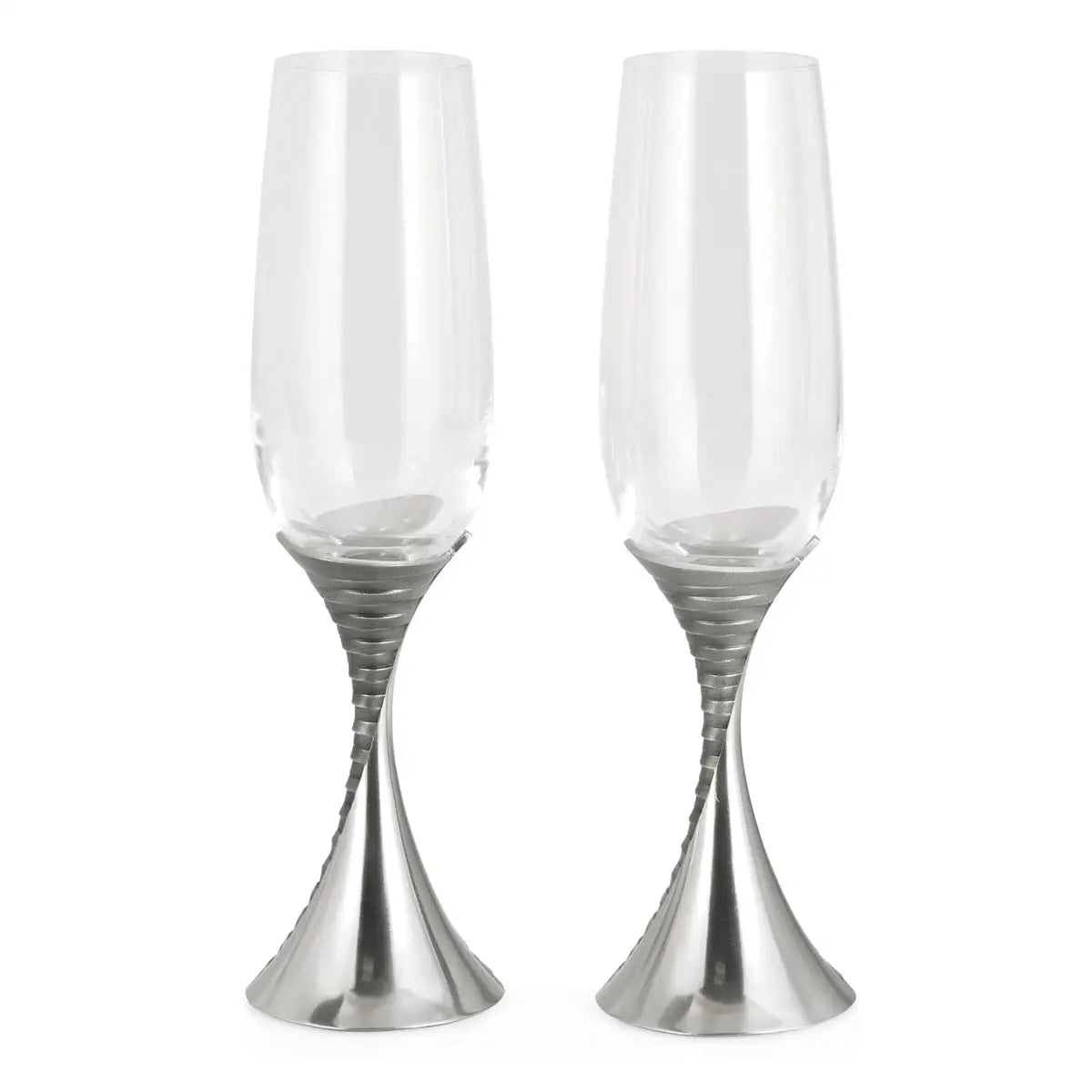 Pewter and Crystal Weave Champagne Flute Pair