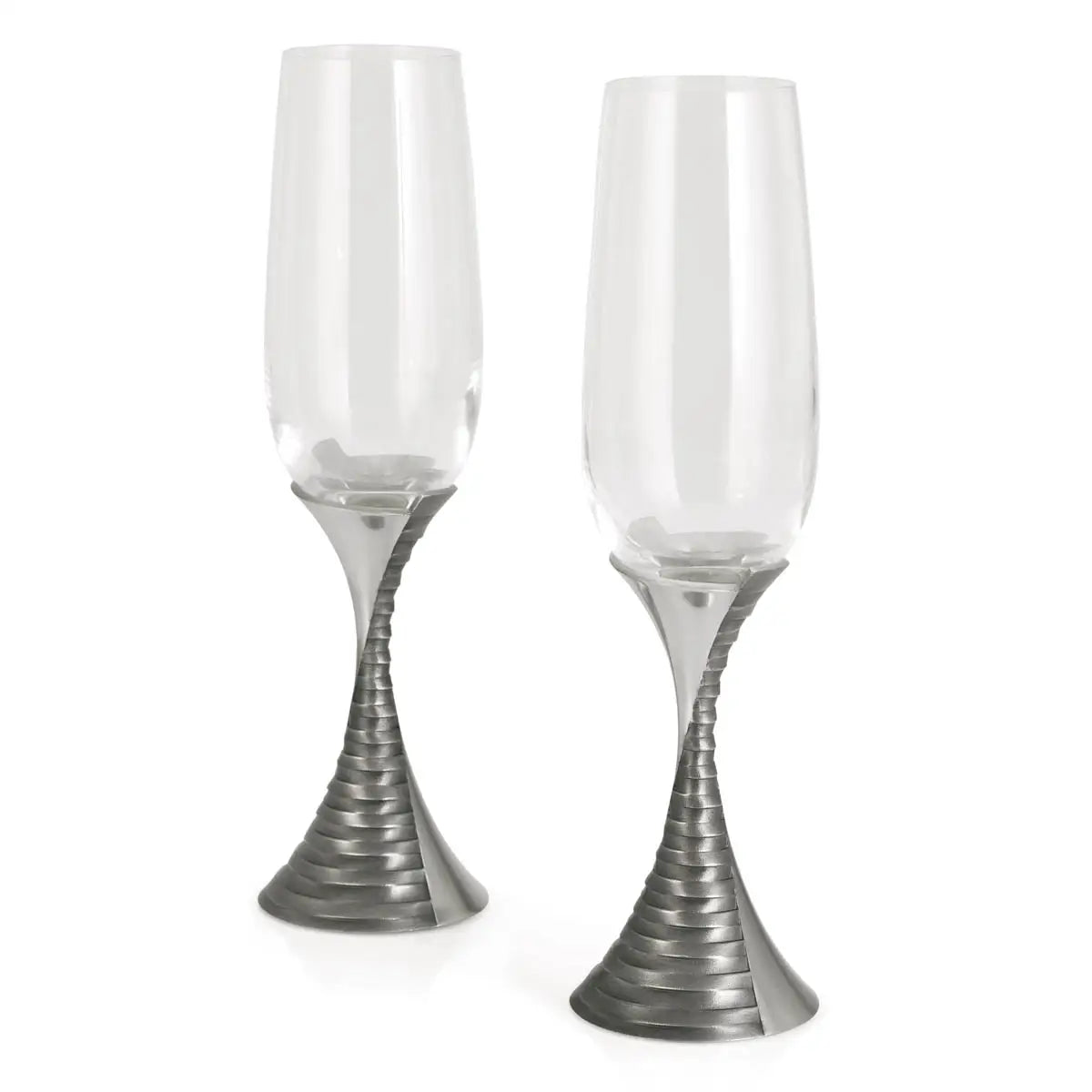 Pewter and Crystal Weave Champagne Flute Pair