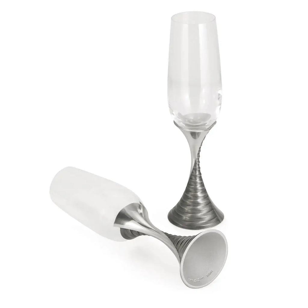Pewter and Crystal Weave Champagne Flute Pair