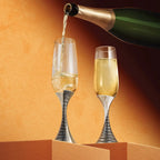 Pewter and Crystal Weave Champagne Flute Pair