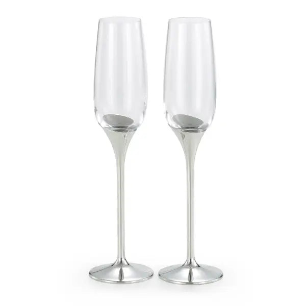 Pewter and Crystal Domaine Champagne Flute Pair