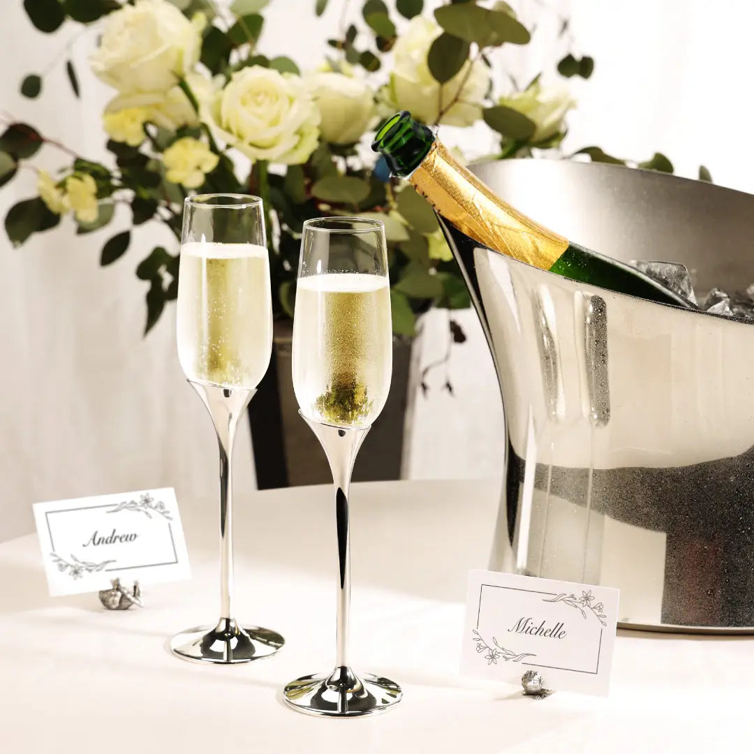 Pewter and Crystal Domaine Champagne Flute Pair