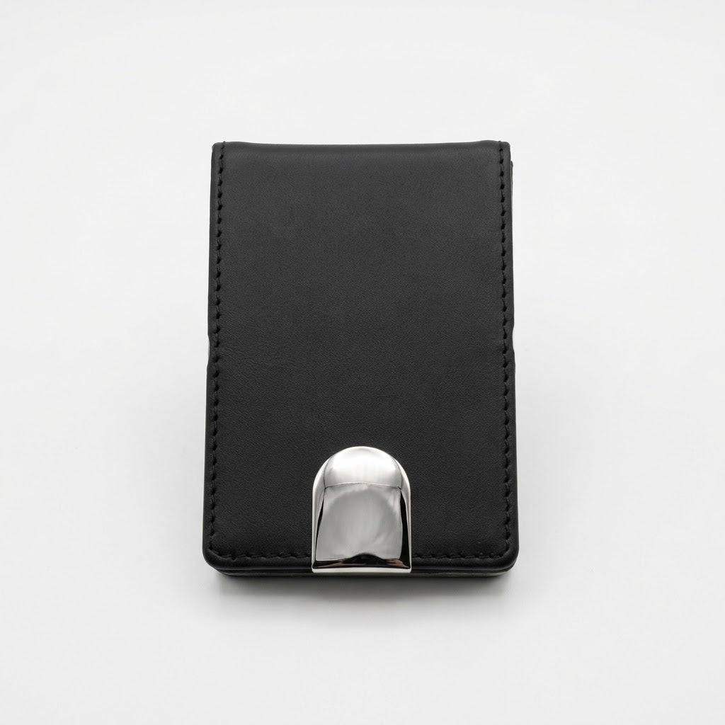 Black Leather Playing Card Case with Silver Plated Clasp