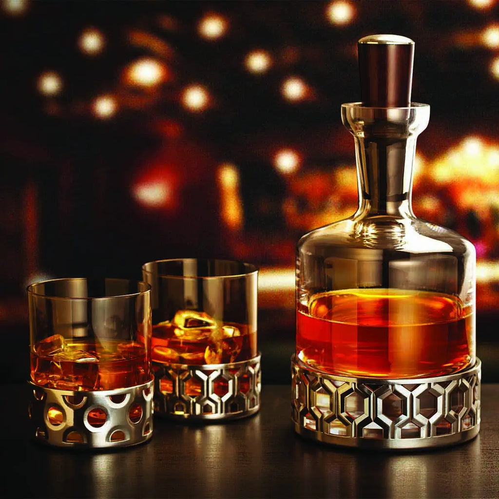 Pewter and Glass Hexagon Whiskey Decanter 75cl