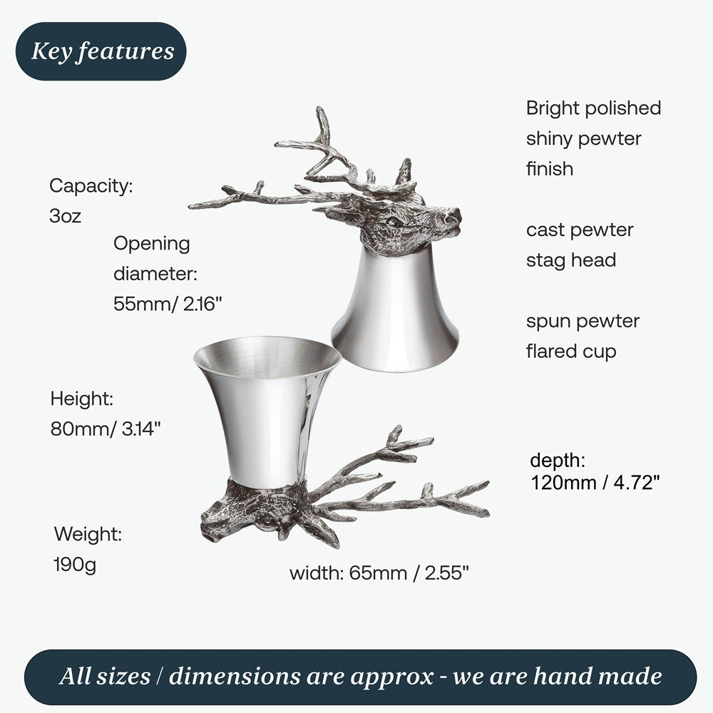 Pewter Stag Head Stirrup Cup 3oz