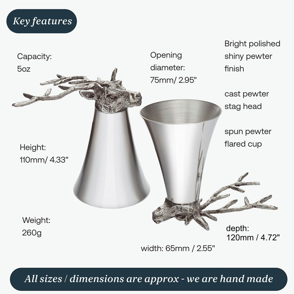 Pewter Stag Head Stirrup Cup 5oz