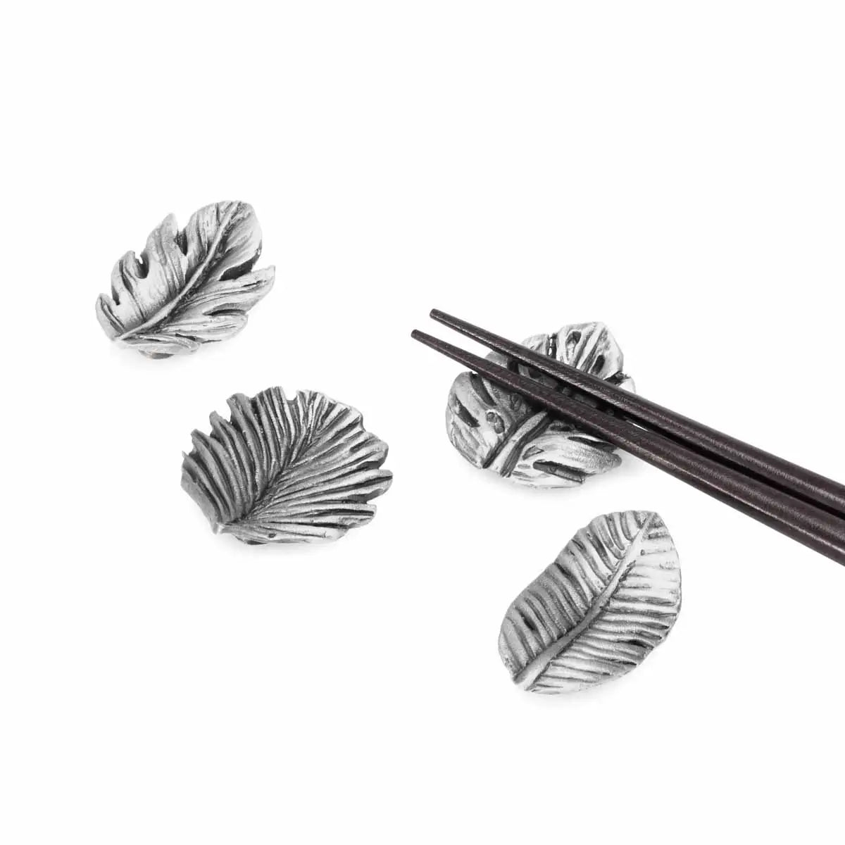 Tropical Leaves Pewter Chopstick Rest Set (Set of 2)
