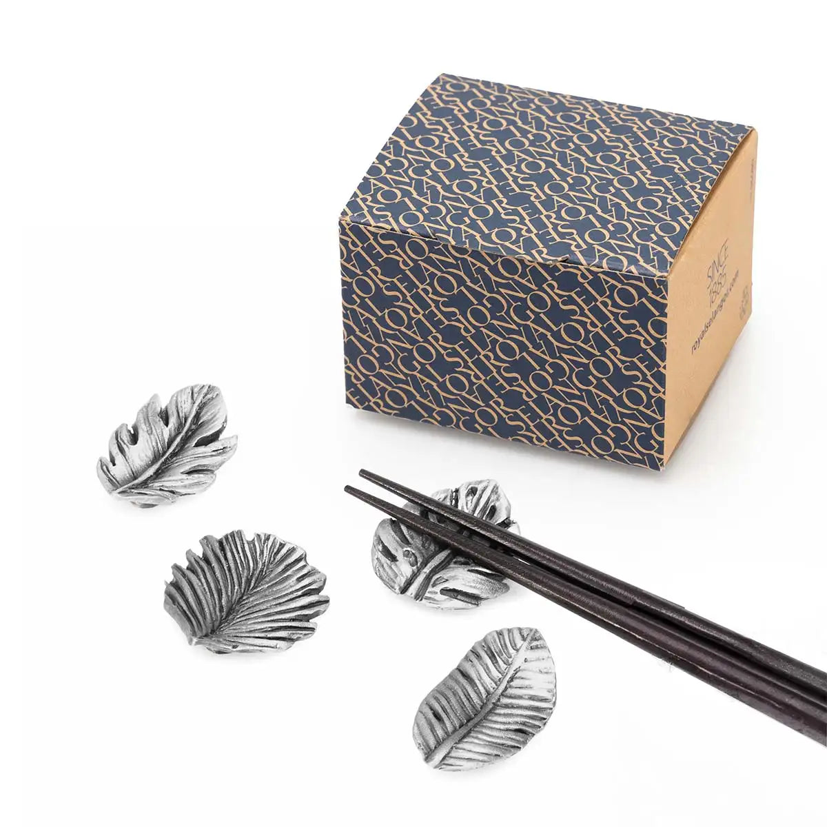 Tropical Leaves Pewter Chopstick Rest Set (Set of 2)